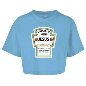 Damen Oversize Crop Top catch up with jesus