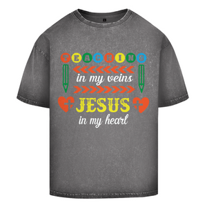 Oversize Washed T-Shirt teaching in my veins jesus in my heart