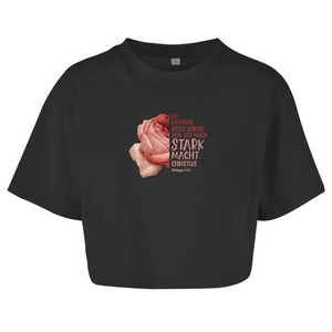 Damen Oversize Crop Top der mich stark macht rose philipper 4:13