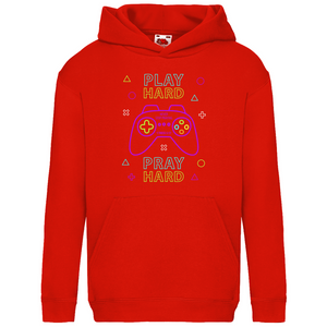 Kinder Hoodie play hard pray hard 1 thess 5:17 gamer