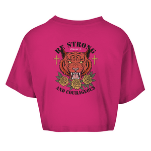 Damen Oversize Crop Top be strong and courageous joshua 1:9