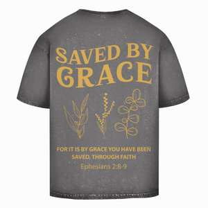 Oversize Washed T-Shirt saved by grace ehpesians 2:8-9