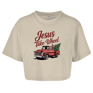 Damen Oversize Crop Top jesus take wheel