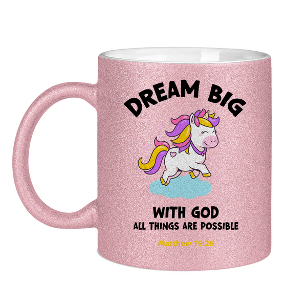 Glitzertasse einhorn all things are possible matthew 19:26