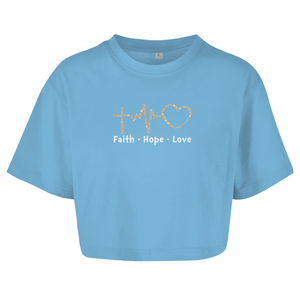 Damen Oversize Crop Top faith hope love