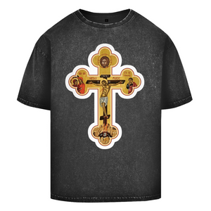 Oversize Washed T-Shirt Griechisch Orthodoxe Jesus Kreuz