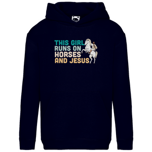 Kinder Hoodie this girl runs on horses and jesus