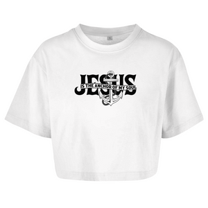 Damen Oversize Crop Top jesus the anchor of my soul