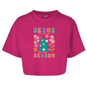 Damen Oversize Crop Top jesus is reason for the season