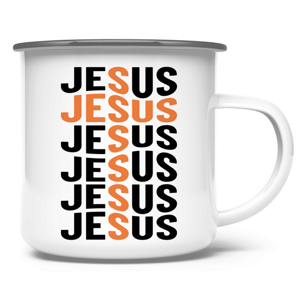 Emaille Tasse jesus schriftzug