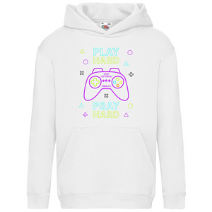 Kinder Hoodie play hard pray hard 1 thess 5:17 gamer