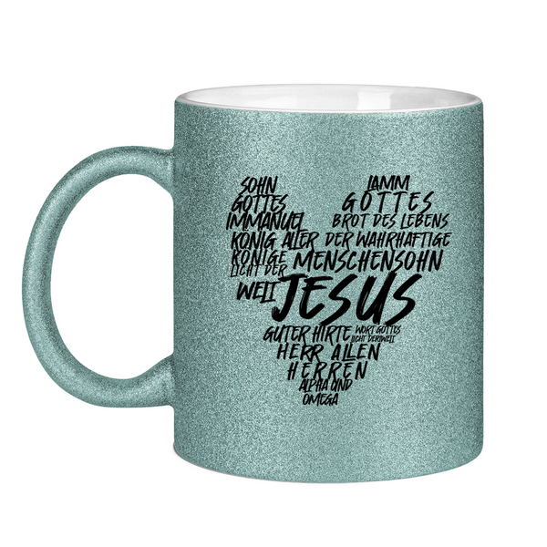 Glitzertasse jesus herz wordcloud