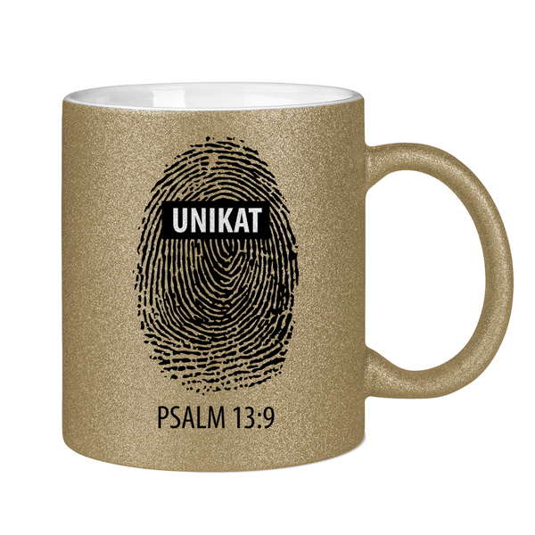 Glitzertasse unikat fingerabdruck psalm 13:9