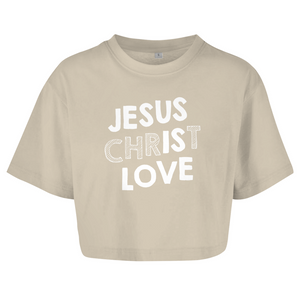 Damen Oversize Crop Top jesus christ love
