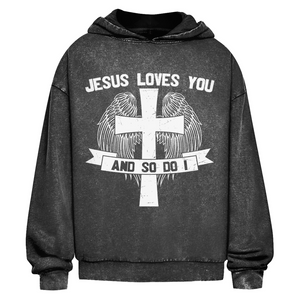 Oversize Washed Hoodie jesus loves you and so do i