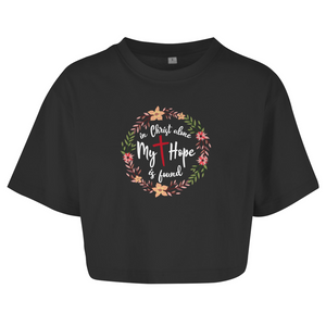 Damen Oversize Crop Top in christ alone my hope is found