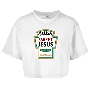 Damen Oversize Crop Top relish sweet jesus psalm 34:3