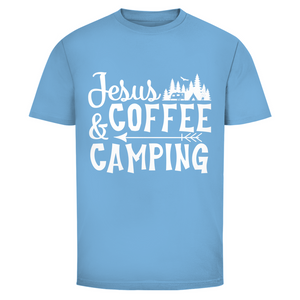 Herren T-Shirt jesus coffee camping