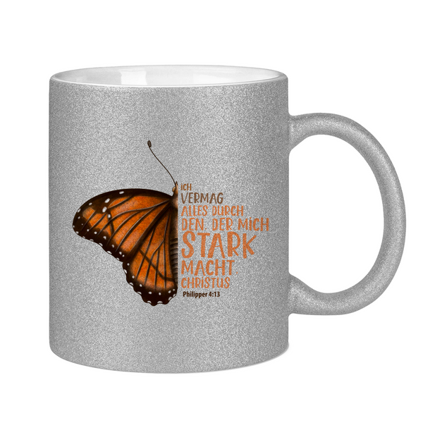 Glitzertasse der mich stark macht schmetterling