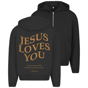 Oversize Zipper Hoodie jesus loves you 1 john 4,19