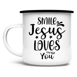 Emaille Tasse smile jesus loves you