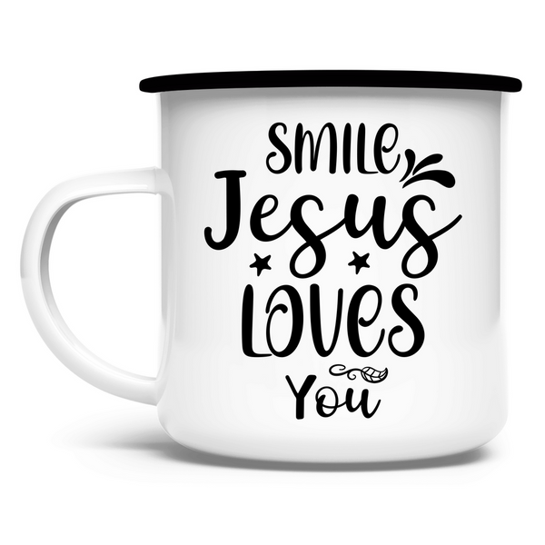 Emaille Tasse smile jesus loves you