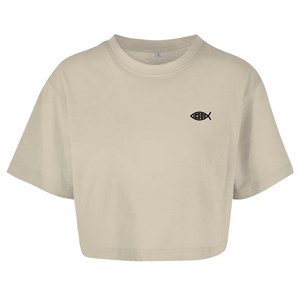 Damen Oversize Crop Top fisch symbol ICHTHYS Jesus