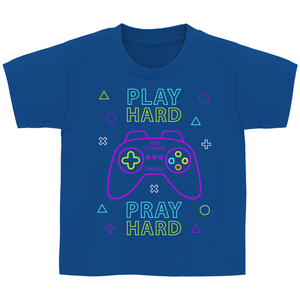 Kinder T-Shirt play hard pray hard 1 thess 5:17 gamer