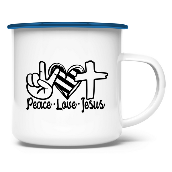 Emaille Tasse peace love jesus