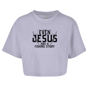 Damen Oversize Crop Topeven jesus has a fishing story angler