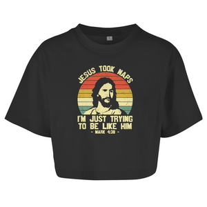 Damen Oversize Crop Top jesus took naps mark 4:38