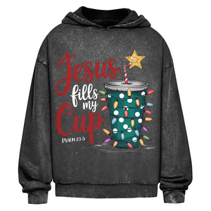 Oversize Washed Hoodie jesus fills my cup psalm 23.5