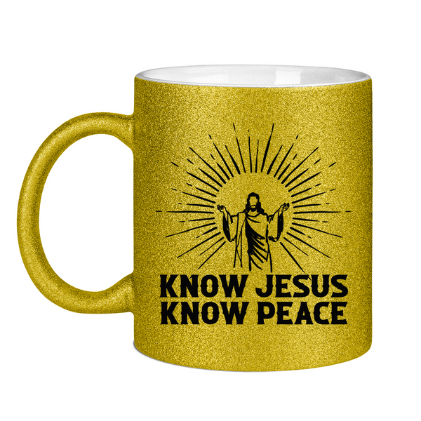 Glitzertasse know jesus know peace