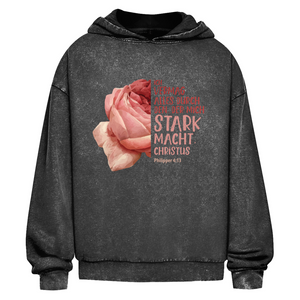 Oversize Washed Hoodie der mich stark macht rose philipper 4:13
