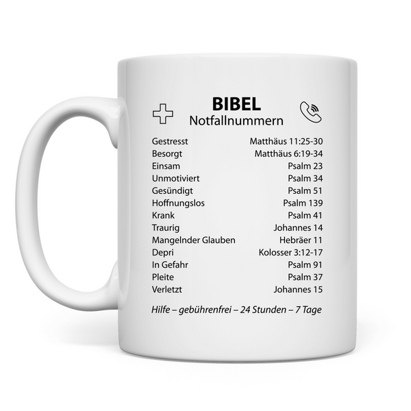 Tasse bibel notfallnummern verse