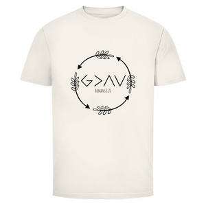 Herren T-Shirt god greater than highs lows romans 8:28