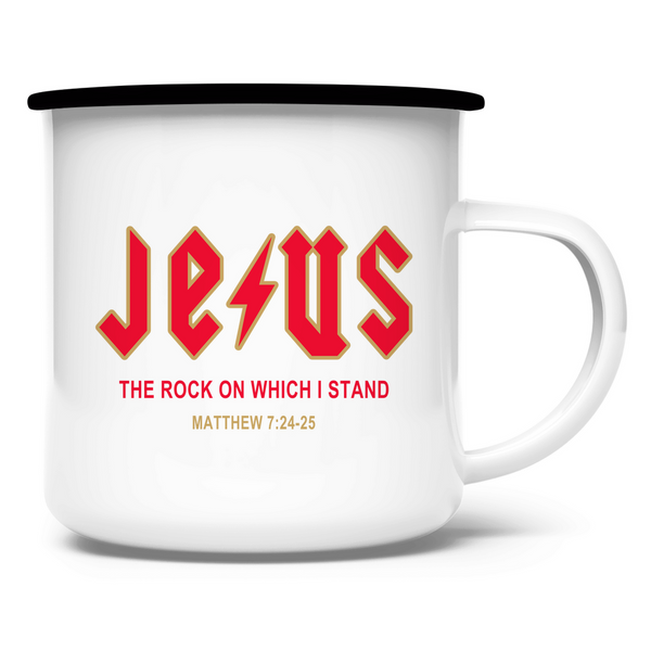 Emaille Tasse jesus the rock matthew 7:24-25