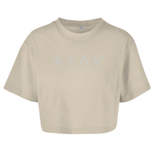 Damen Oversize Crop Top god is greater than the highs and lows