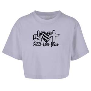 Damen Oversize Crop Top peace love jesus