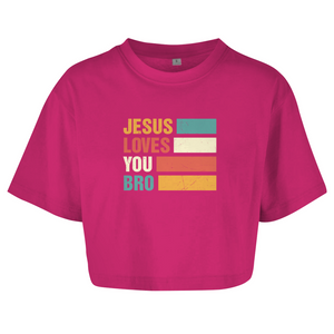 Damen Oversize Crop Top jesus loves you bro