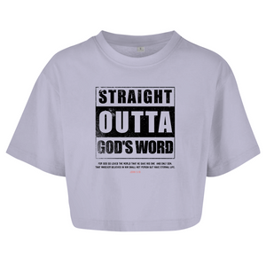 Damen Oversize Crop Top straight outta gods word john 3:16