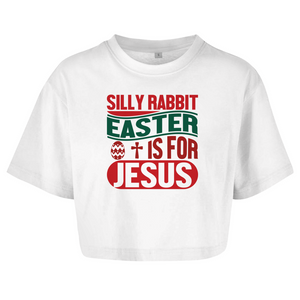 Damen Oversize Crop Topsilly rabbit easter is for jesus