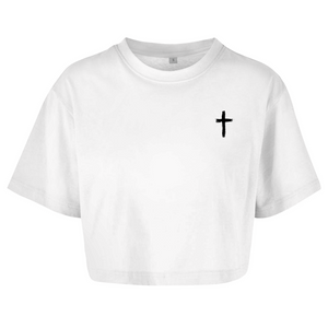 Damen Oversize Crop Top kreuz