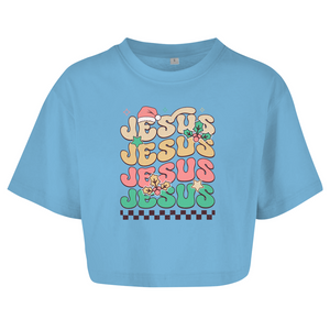 Damen Oversize Crop Top jesus weihnachtsmotiv