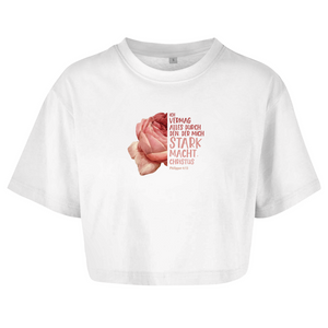 Damen Oversize Crop Top der mich stark macht rose philipper 4:13