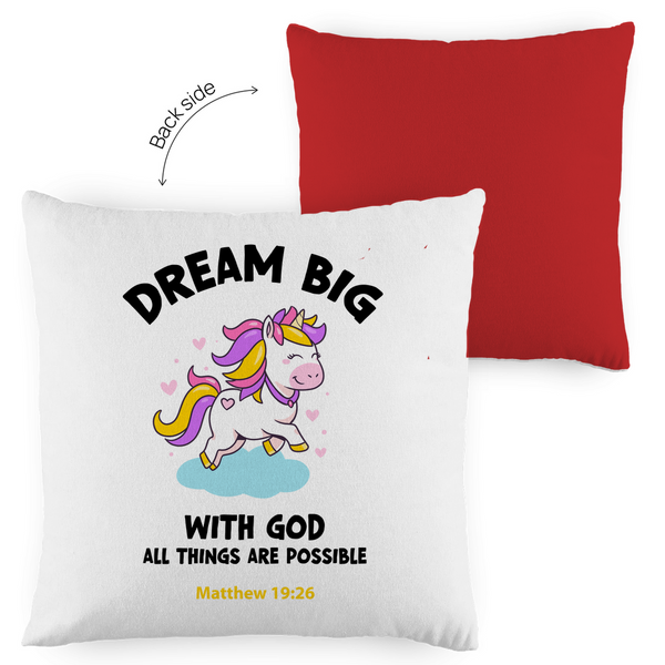 Kopfkissen zweifarbig einhorn all things are possible matthew 19:26