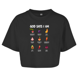 Damen Oversize Crop Top god says i am handsome