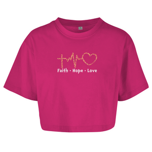 Damen Oversize Crop Top faith hope love