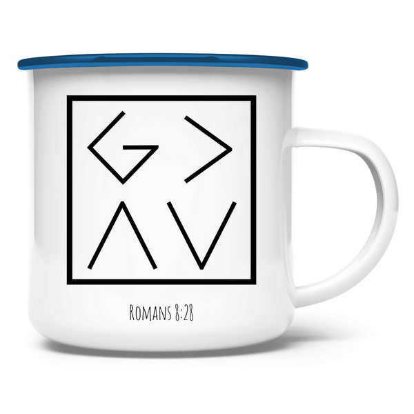 Emaille Tasse got is greater romans 8:28 abkürzung