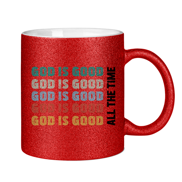 Glitzertasse god is good schriftzug